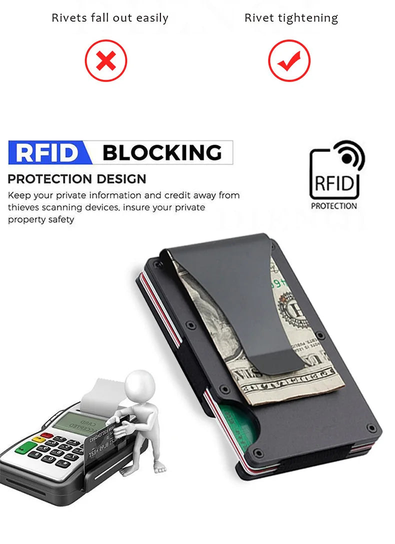 Slim RFID Blocking Metal Wallet with Money Clip for Men