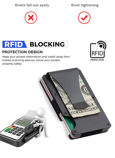 Slim RFID Blocking Metal Wallet with Money Clip for Men