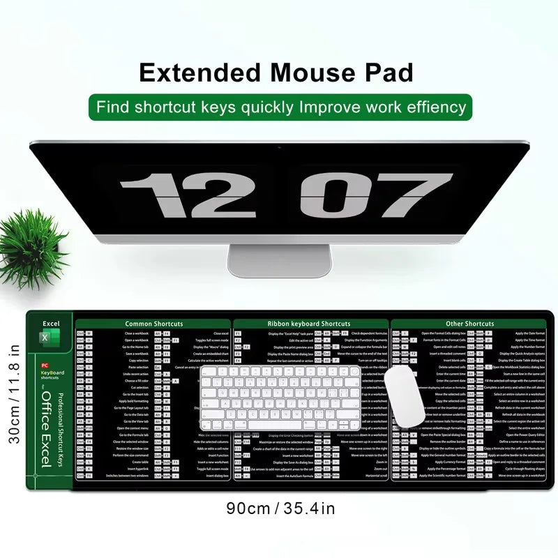 Excel Shortcuts Mouse Pad XXL Large Extended Office Computer Desk Mat Big Keyboard Mousepad with Stitched Edge Non-Slip Base