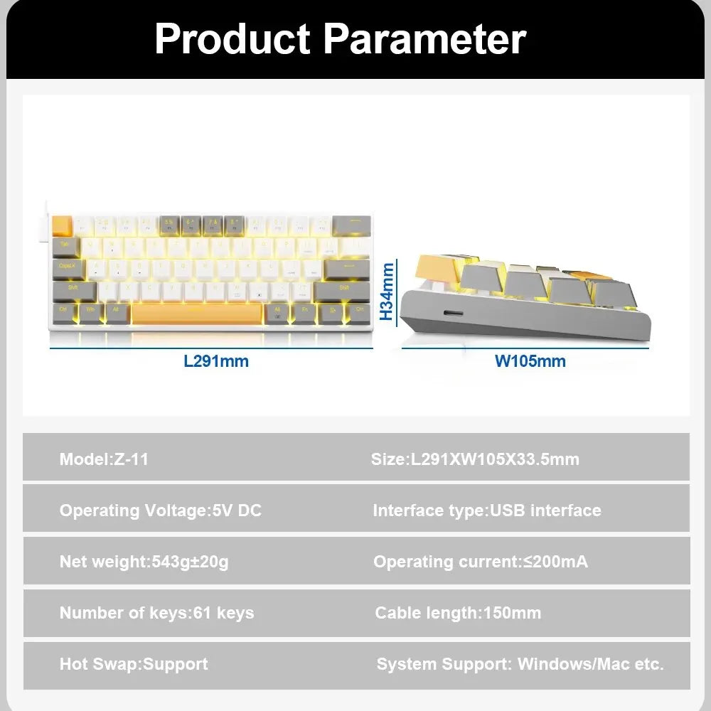 E-YOOSO Z11 USB Mechanical Gaming Wired Keyboard – MyHackerTech