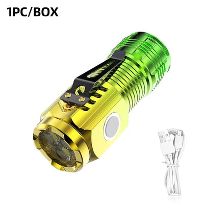 Strong Led Flashlight Super Bright Mini Portable Three-eye Monster Multi-Function Magnet Charging Home Outdoor Portable Light