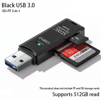 Multi Functional 2-in-1 High-speed USB 3.0/2.0 Card Reader Supports TF+SD Computer, Tablet Camera, Laptop, Car Mounted