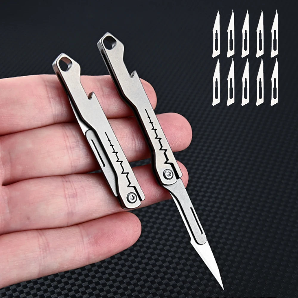 titanium alloy Bottle Opener Scalpel Folding Knife High Hardness Mini Outdoor Survival Camping Portable EDC Tool 10 Blade Free