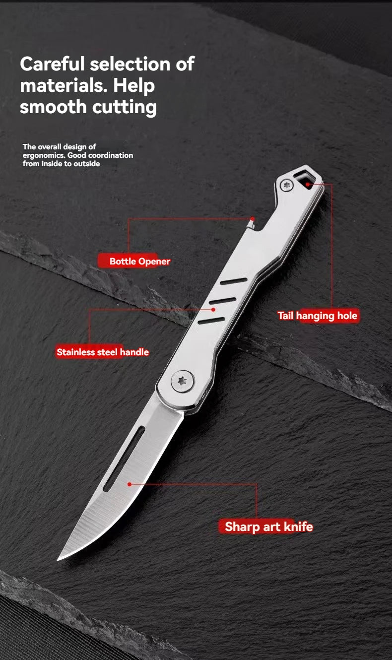 Mini outdoor stainless steel folding knife, portable express keychain, multifunctional portable kitchen fruit folding knife