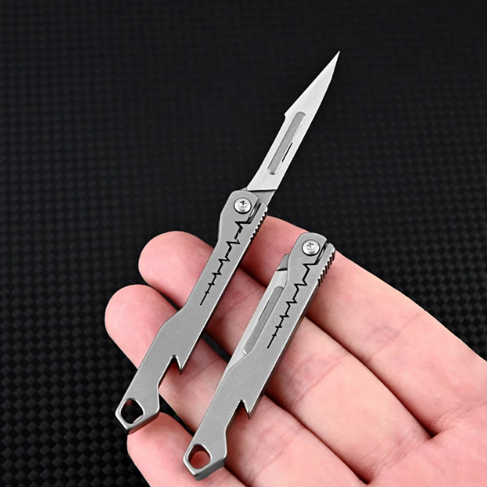 titanium alloy Bottle Opener Scalpel Folding Knife High Hardness Mini Outdoor Survival Camping Portable EDC Tool 10 Blade Free