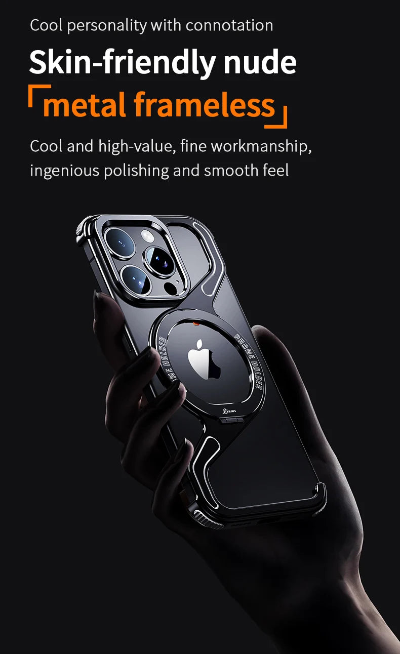 Magnetic Metal Snap-on Phone Case For Iphone 13 14 15 16 Pro Max Z Shape Geometry Stand Holder Phone Cover For IPHON 16 Promax