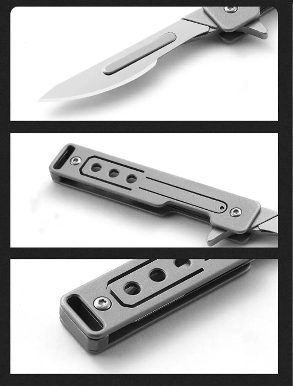 Titanium Alloy Scalpel Fast Open Folding Knife EDC Unpacking Pocket Knife Outdoor Camping Knife with 10pcs Replaceable Blades