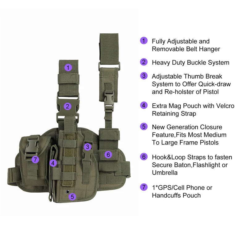 Tactical Leg Gun Holster Outdoor Multi-function Camouflage Bag Tied Leg Pistol Protective Cover Phone Pocket Hunting Gear