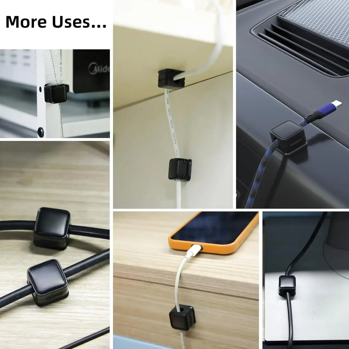 6PCS Magnetic Cable Clips Cable Smooth Adjustable Cord Holder Under Desk Cable Management Wire Keeper Cable Organizer Holder