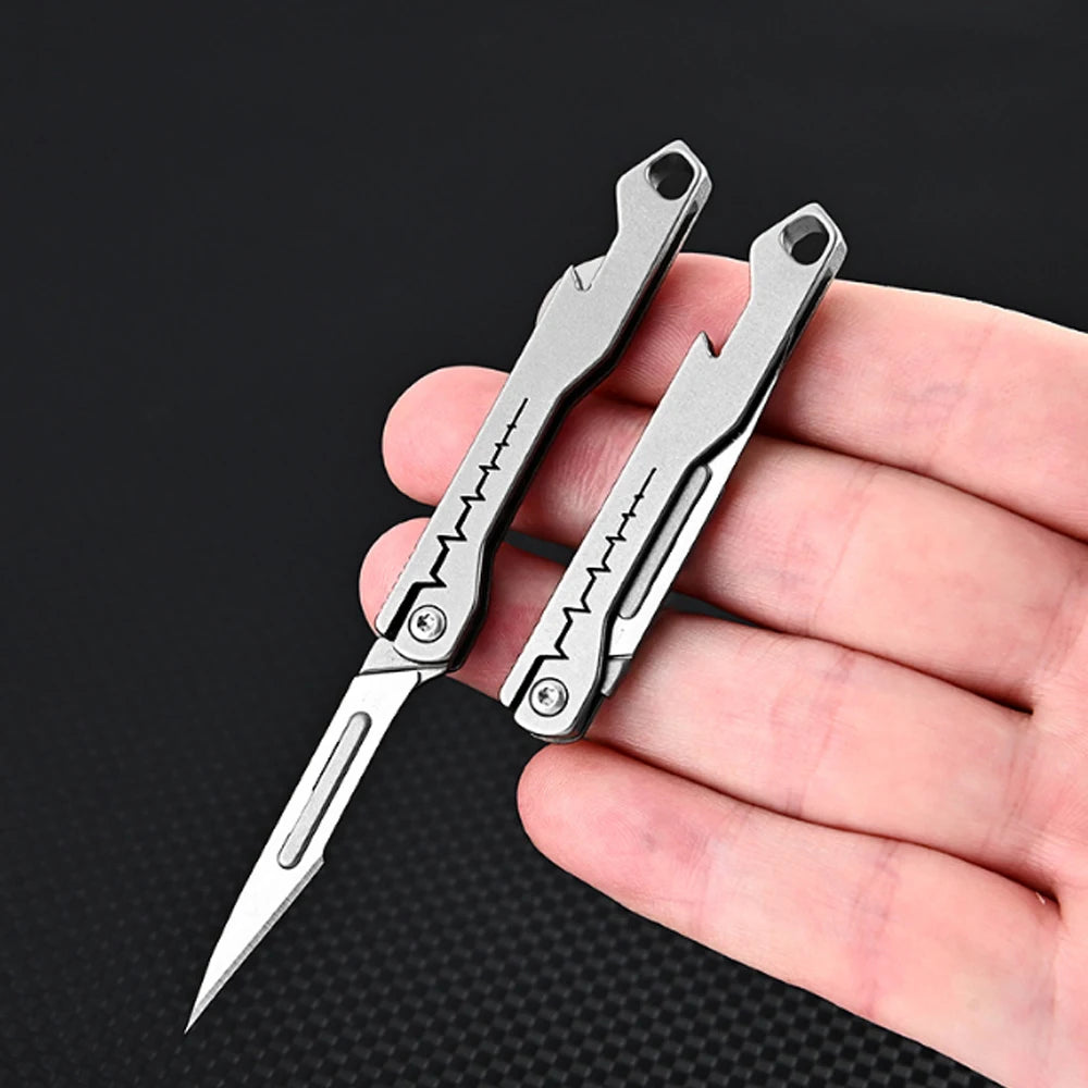 titanium alloy Bottle Opener Scalpel Folding Knife High Hardness Mini Outdoor Survival Camping Portable EDC Tool 10 Blade Free