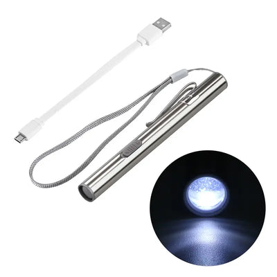 Mini Portable Medical Handy LED Pen Light Flashlight USB Rechargeable Dentist Nurse Torch with Stainless Steel Clip