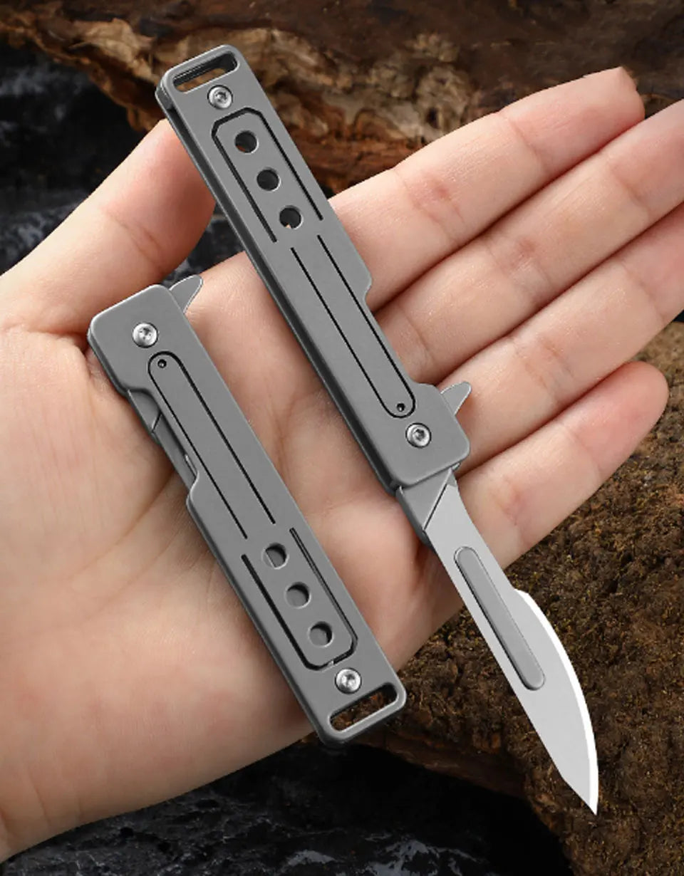 Titanium Alloy Scalpel Fast Open Folding Knife EDC Unpacking Pocket Knife Outdoor Camping Knife with 10pcs Replaceable Blades