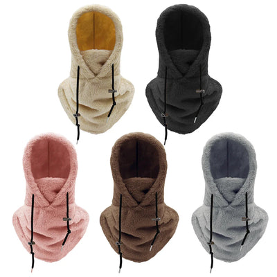 Thermal Sherpa Fleece Hood Ski Mask Winter Balaclava Cold Windproof Adjustable Women Plush Warm Hood Cover Hat Scarf Cycling Cap