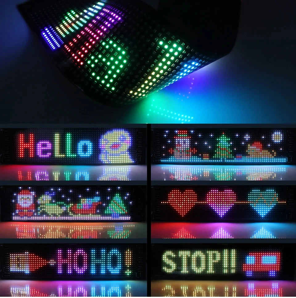 LED Matrix Pixel Panel Display Screen Flexible RGB Car Pattern Graffiti Scrolling Text Animation Shop Reminder Light Bluetooth