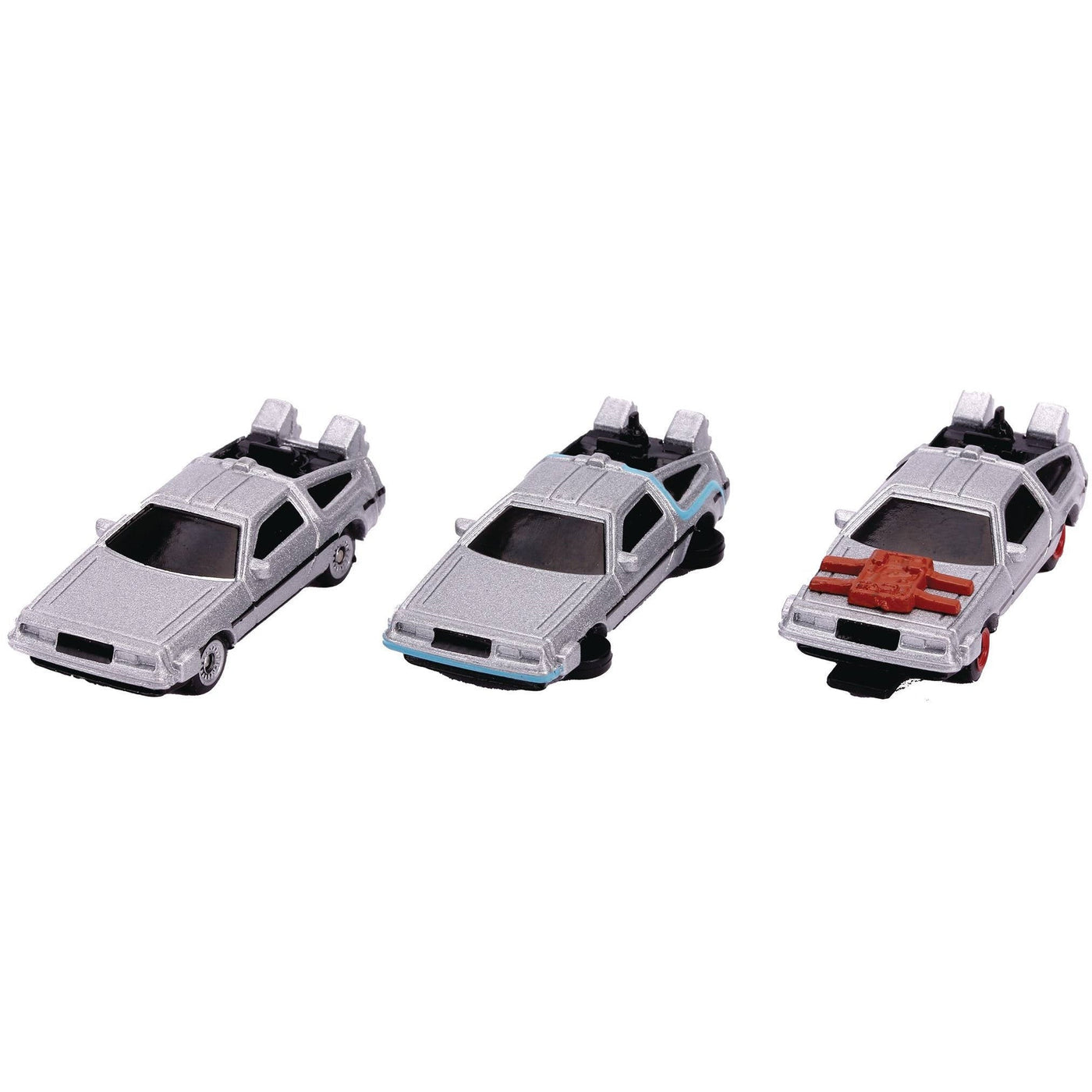 Back to the Future Trilogy die-cast 1⅔-inch Nano "Hollywood Rides" DeLorean Time Machine 3-pack by MyHackerTech