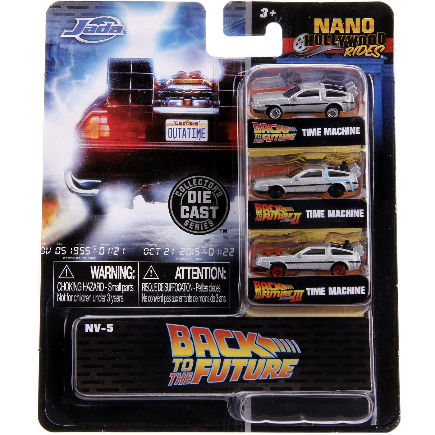 Back to the Future Trilogy die-cast 1⅔-inch Nano "Hollywood Rides" DeLorean Time Machine 3-pack by MyHackerTech