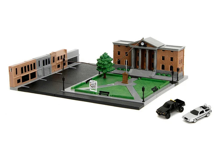 Back to the Future die-cast Courthouse diorama with DeLorean & Toyota vehicles by MyHackerTech