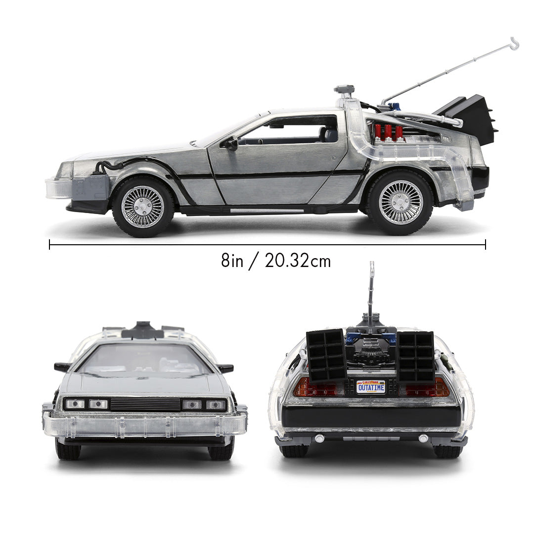 Back to the Future die-cast 1:24 scale 40th Anniversary "Hollywood Rides" light-up DeLorean Time Machine