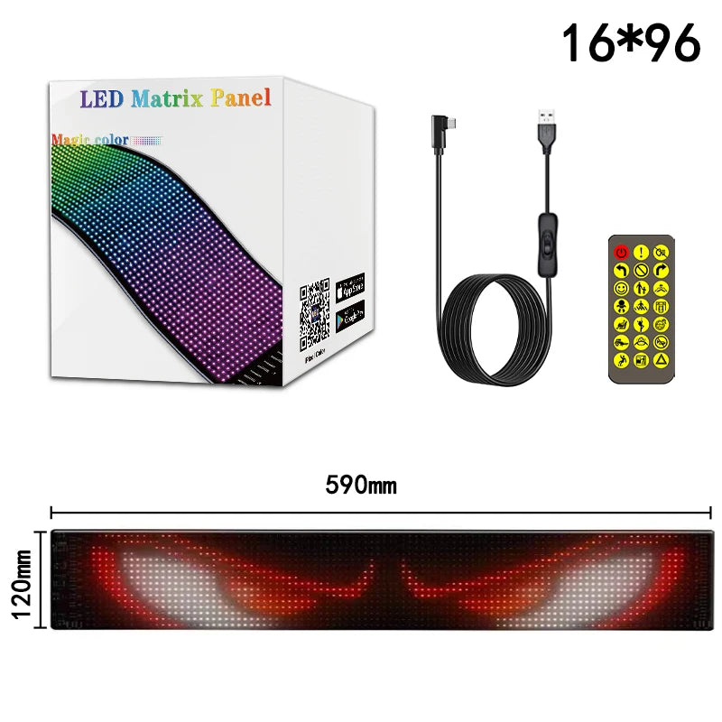 LED Matrix Pixel Panel Display Screen Flexible RGB Car Pattern Graffiti Scrolling Text Animation Shop Reminder Light Bluetooth