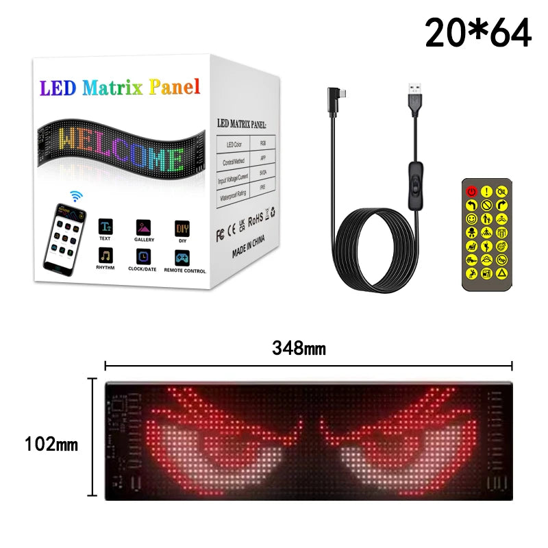 LED Matrix Pixel Panel Display Screen Flexible RGB Car Pattern Graffiti Scrolling Text Animation Shop Reminder Light Bluetooth