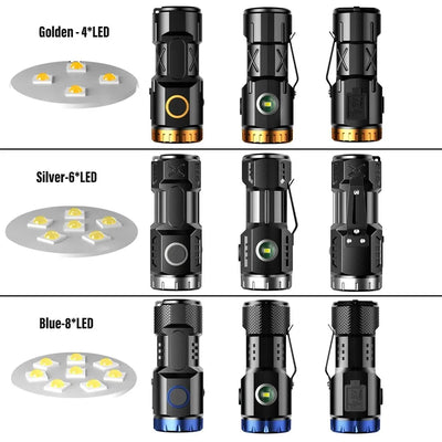 MINI Rechargeable LED Flashlight Camping Light With Side Lights and Lampshade Tail with Magnet Suitable for Exploring, Camping