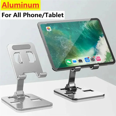 Universal Aluminum Alloy Foldable Desk Phone Holder Mount Stand For iPhone 15 14 Mobile Phone Holder Tablet Desktop Metal Holder