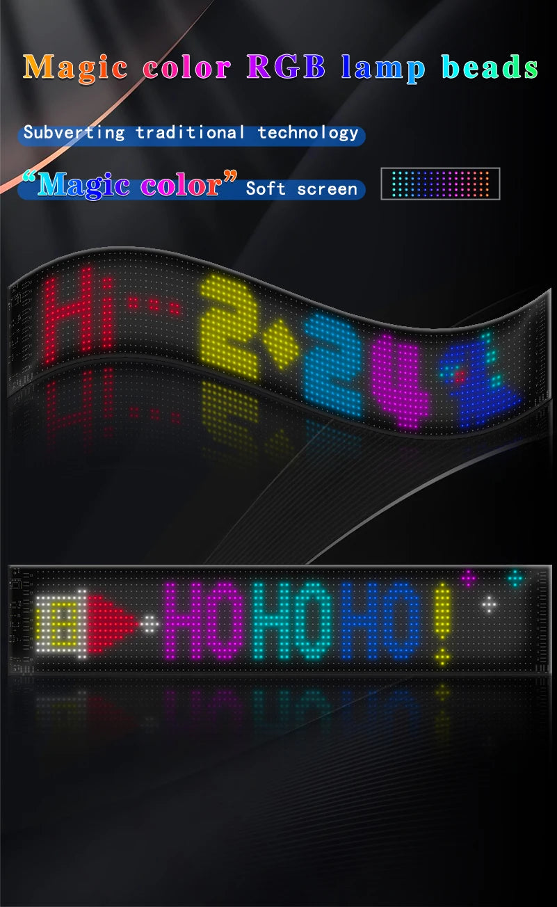 LED Matrix Pixel Panel Display Screen Flexible RGB Car Pattern Graffiti Scrolling Text Animation Shop Reminder Light Bluetooth