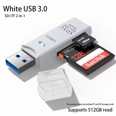 Multi Functional 2-in-1 High-speed USB 3.0/2.0 Card Reader Supports TF+SD Computer, Tablet Camera, Laptop, Car Mounted