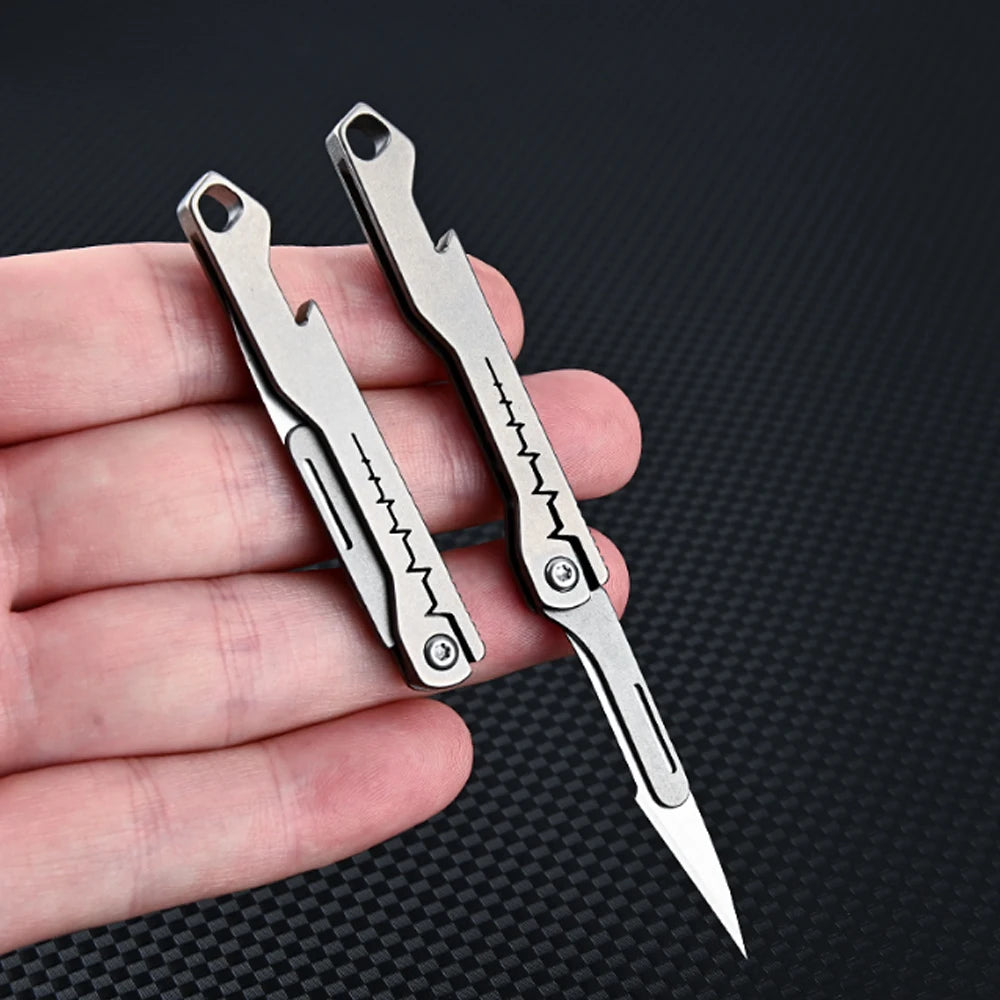 titanium alloy Bottle Opener Scalpel Folding Knife High Hardness Mini Outdoor Survival Camping Portable EDC Tool 10 Blade Free