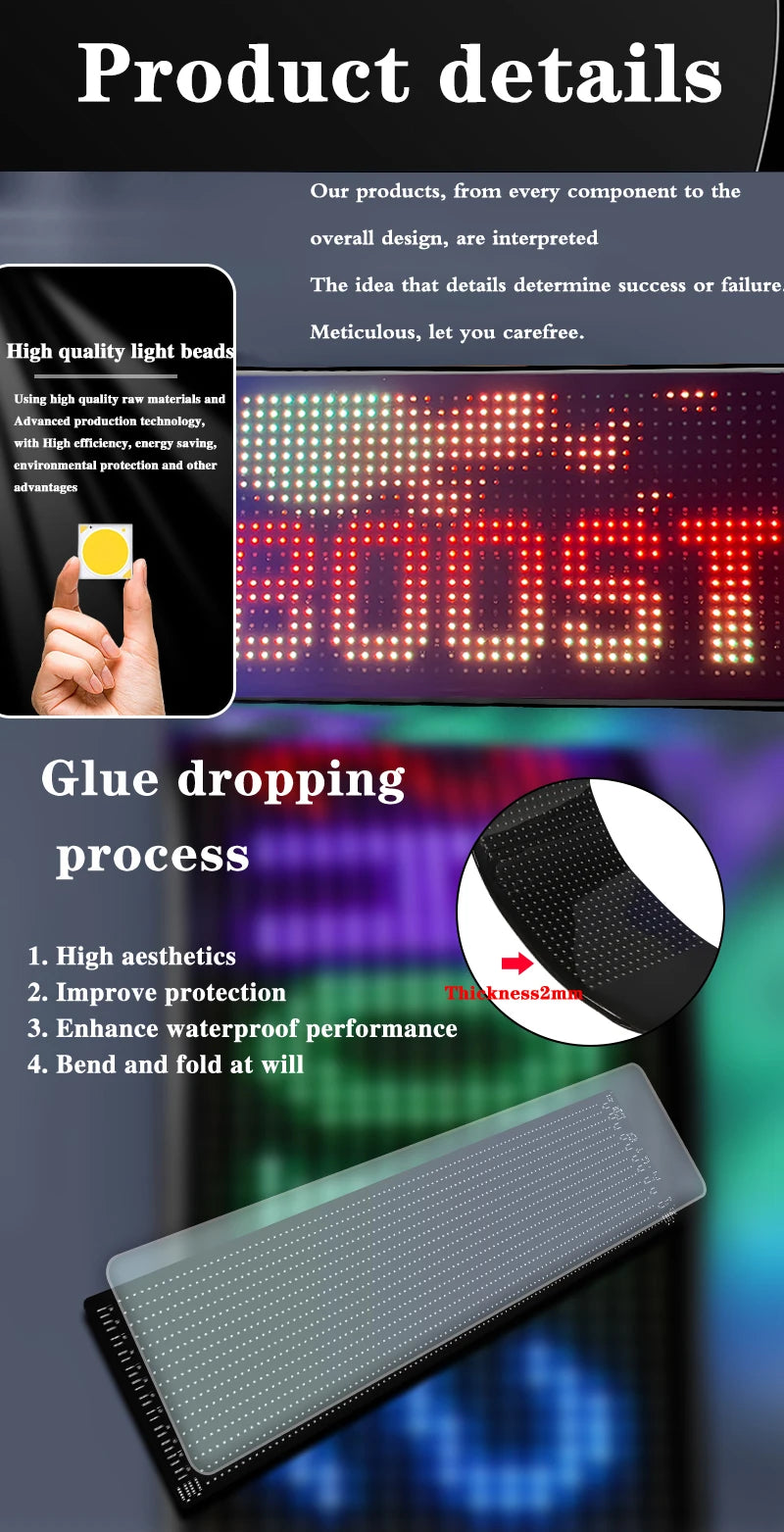 LED Matrix Pixel Panel Display Screen Flexible RGB Car Pattern Graffiti Scrolling Text Animation Shop Reminder Light Bluetooth