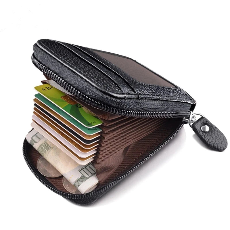 Men's PU Leather Wallet - RFID Blocking Card Holder with Zipper Pocket