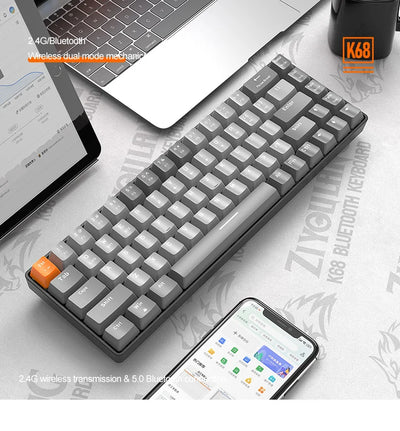 60% Wireless Mechanical Keyboard Bluetooth Dual Mode Hot-Swappable Mini 68-Key Red Switch for PC PS4 Xbox iPhone iPad