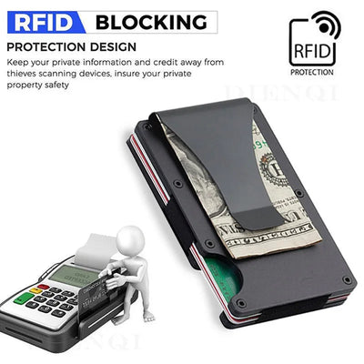 Slim RFID Blocking Metal Wallet with Money Clip for Men