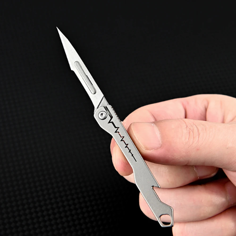 titanium alloy Bottle Opener Scalpel Folding Knife High Hardness Mini Outdoor Survival Camping Portable EDC Tool 10 Blade Free