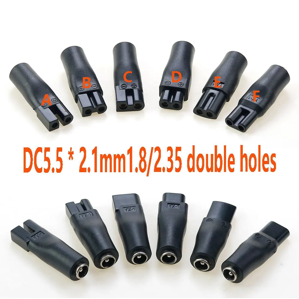 DC 5.5 * 2.1mm to 1.8/2.35 double hole multi-function charging adapter is used for Hair clipper, shaver and charging line adapte