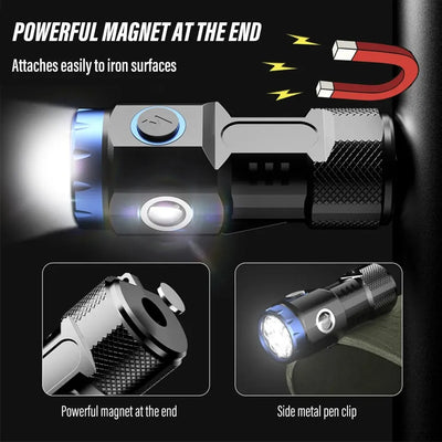 MINI Rechargeable LED Flashlight Camping Light With Side Lights and Lampshade Tail with Magnet Suitable for Exploring, Camping