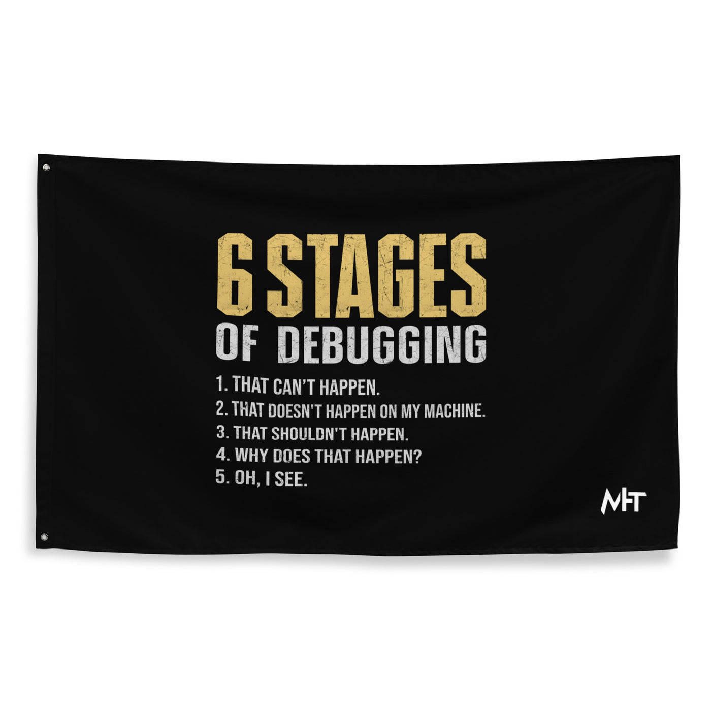 6 Stages of Debugging Yellow V Flag – MyHackerTech