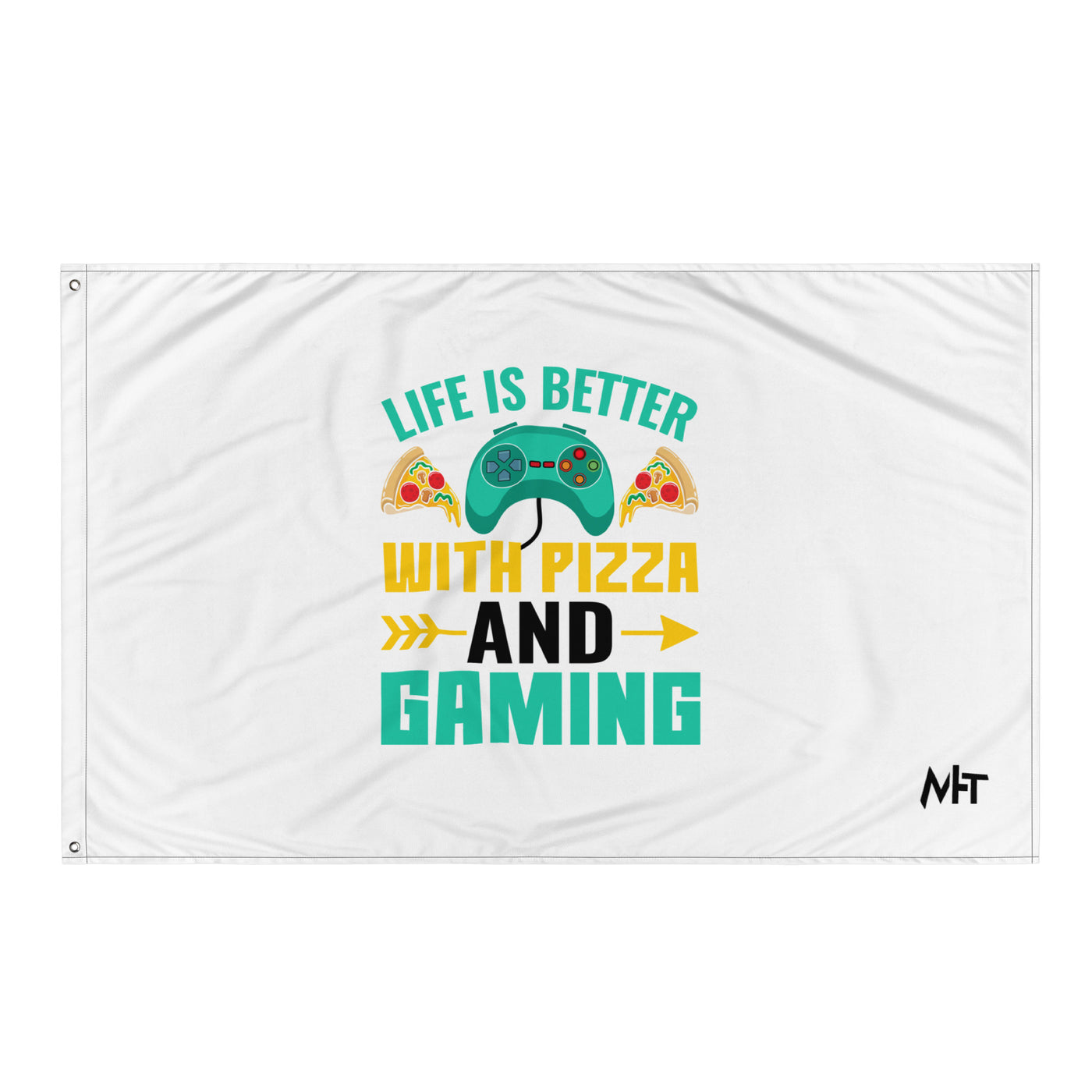 Life is Better With Pizza and Gaming Rima 14 in Dark Text - Flag