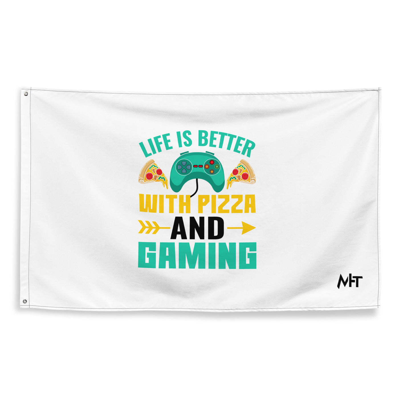 Life is Better With Pizza and Gaming Rima 14 in Dark Text - Flag