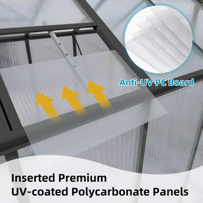 [08X12FT] All-Season Outdoor Backyard Polycarbonate Greenhouse With Raised Base And Aluminum Frame (SAK78614)