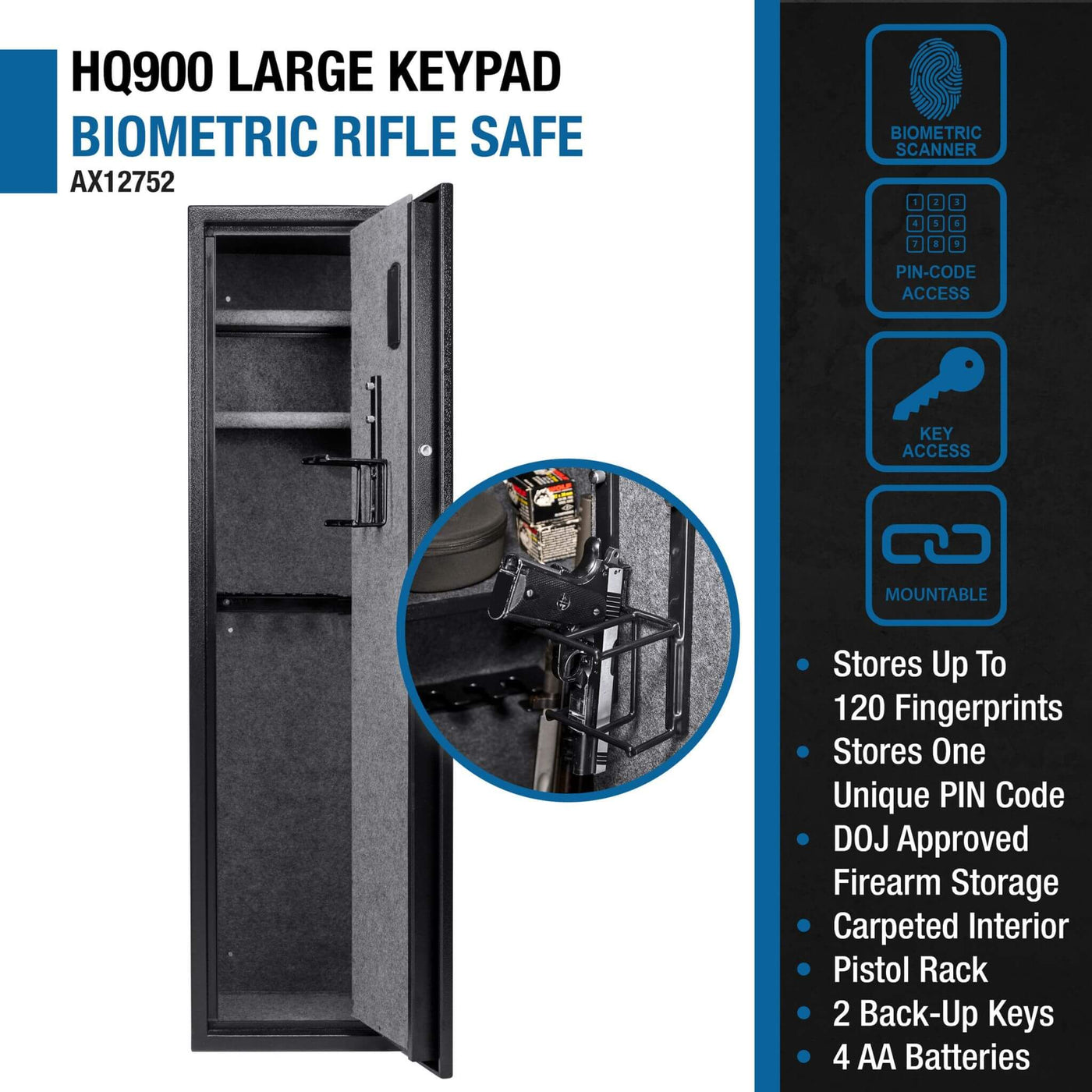 Barska 4.33 CF Heavy-Duty Rifle Gun Safe With Biometric And Digital Keypad Access (SAK80356)