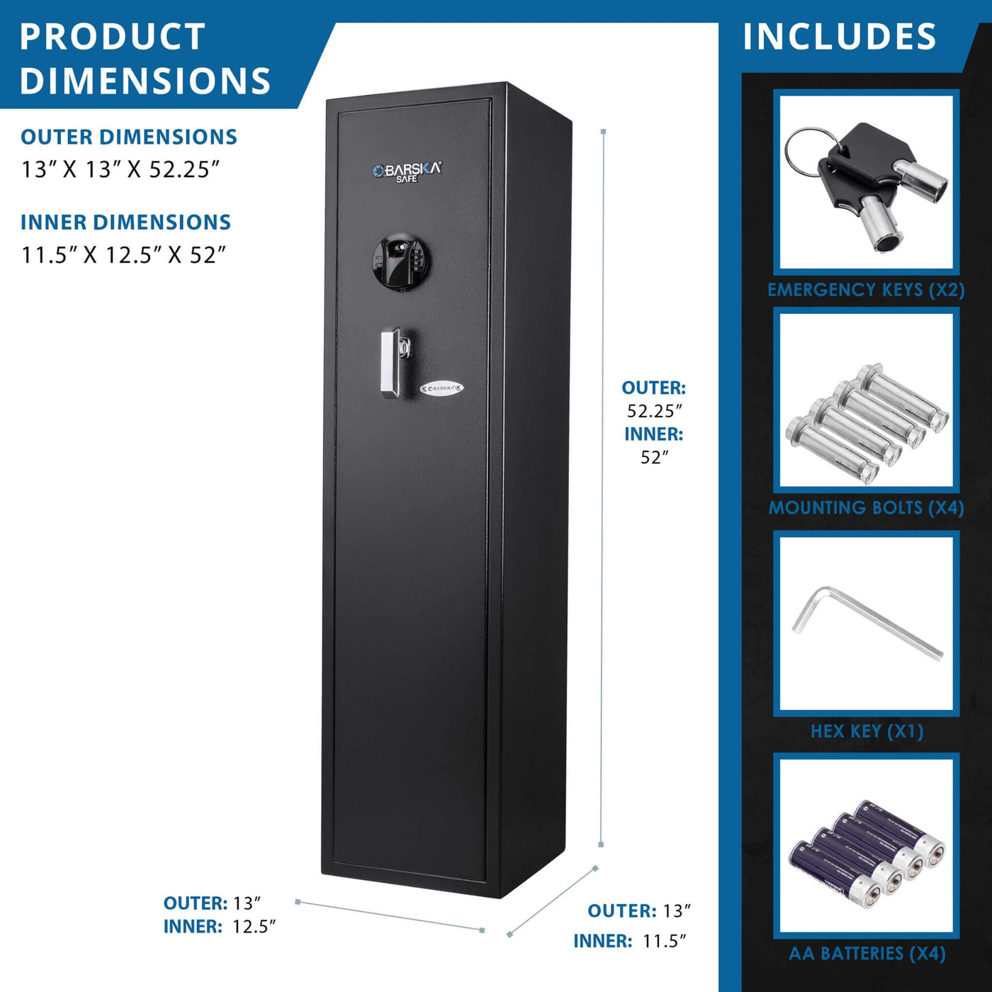 Barska 4.33 CF Heavy-Duty Rifle Gun Safe With Biometric And Digital Keypad Access (SAK80356)