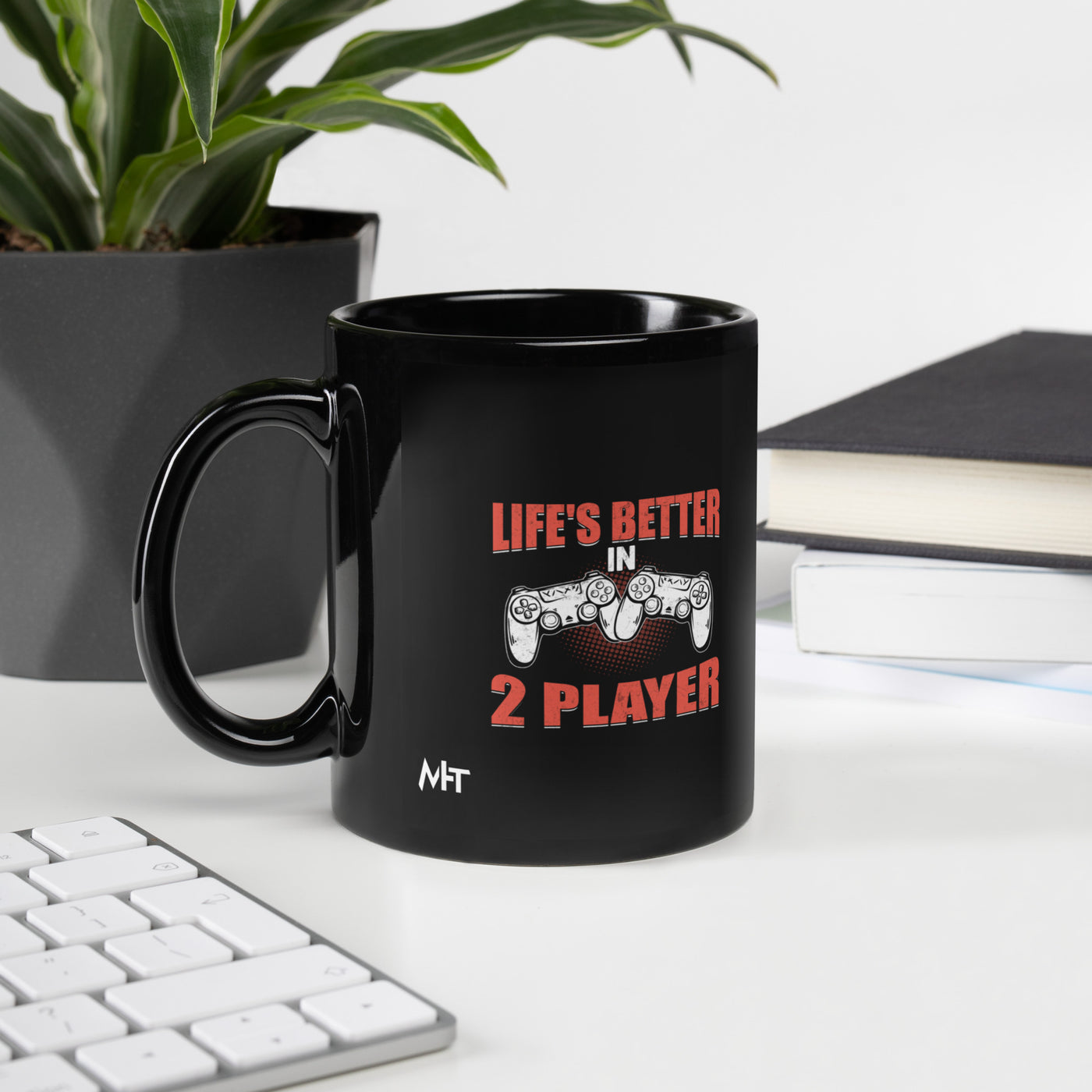 Life's Better in Two Players - Black Glossy Mug