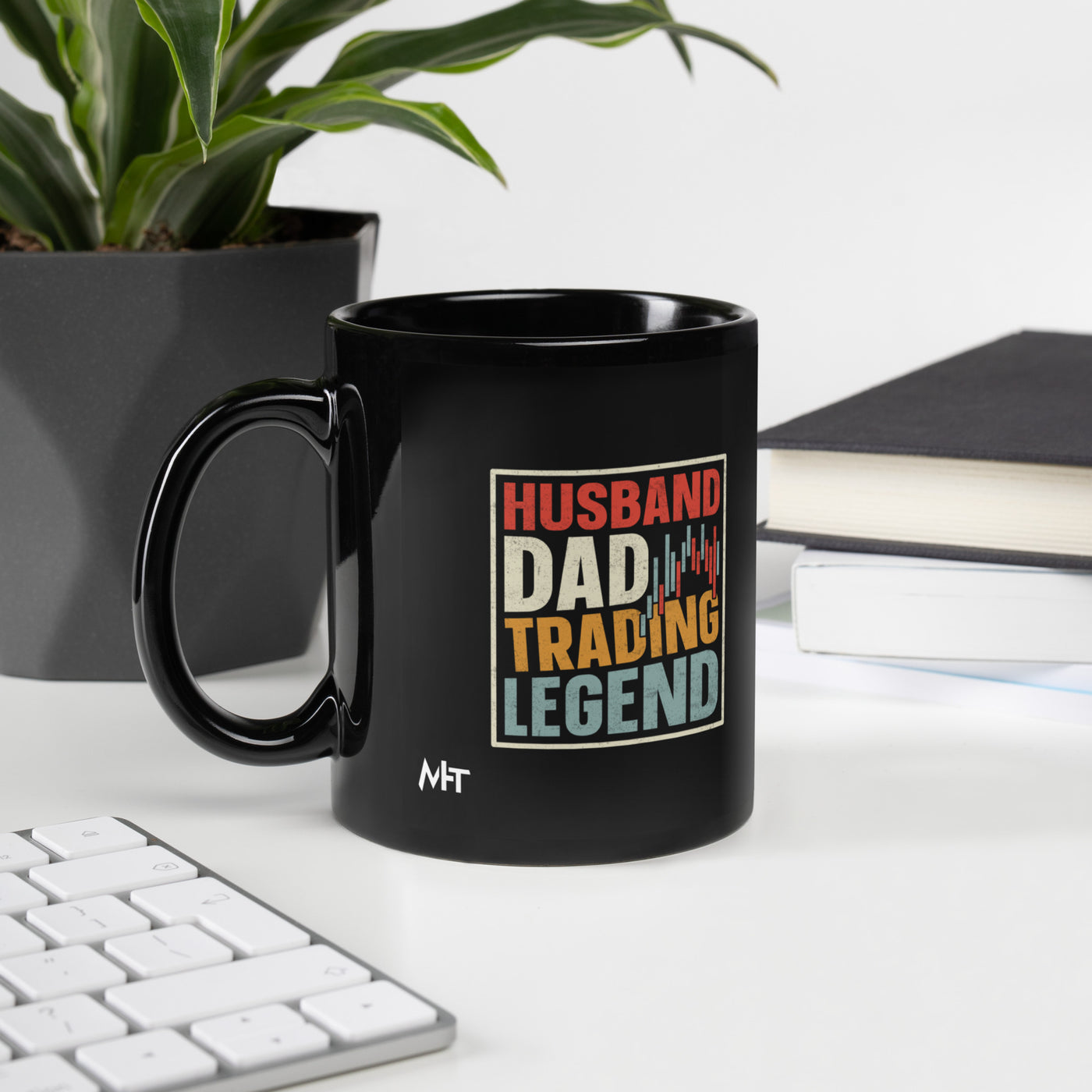 Husband, Dad, Trading Legend - Black Glossy Mug