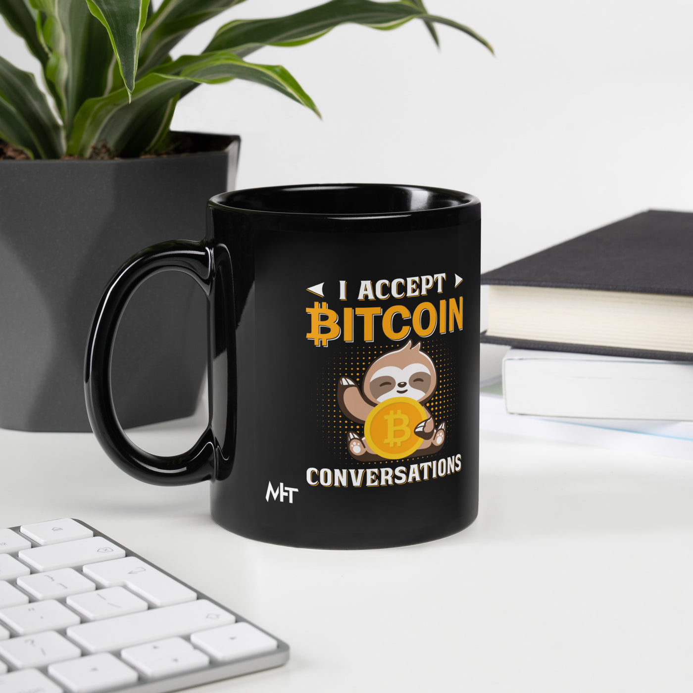 I accept Bitcoin Conversations - Black Glossy Mug