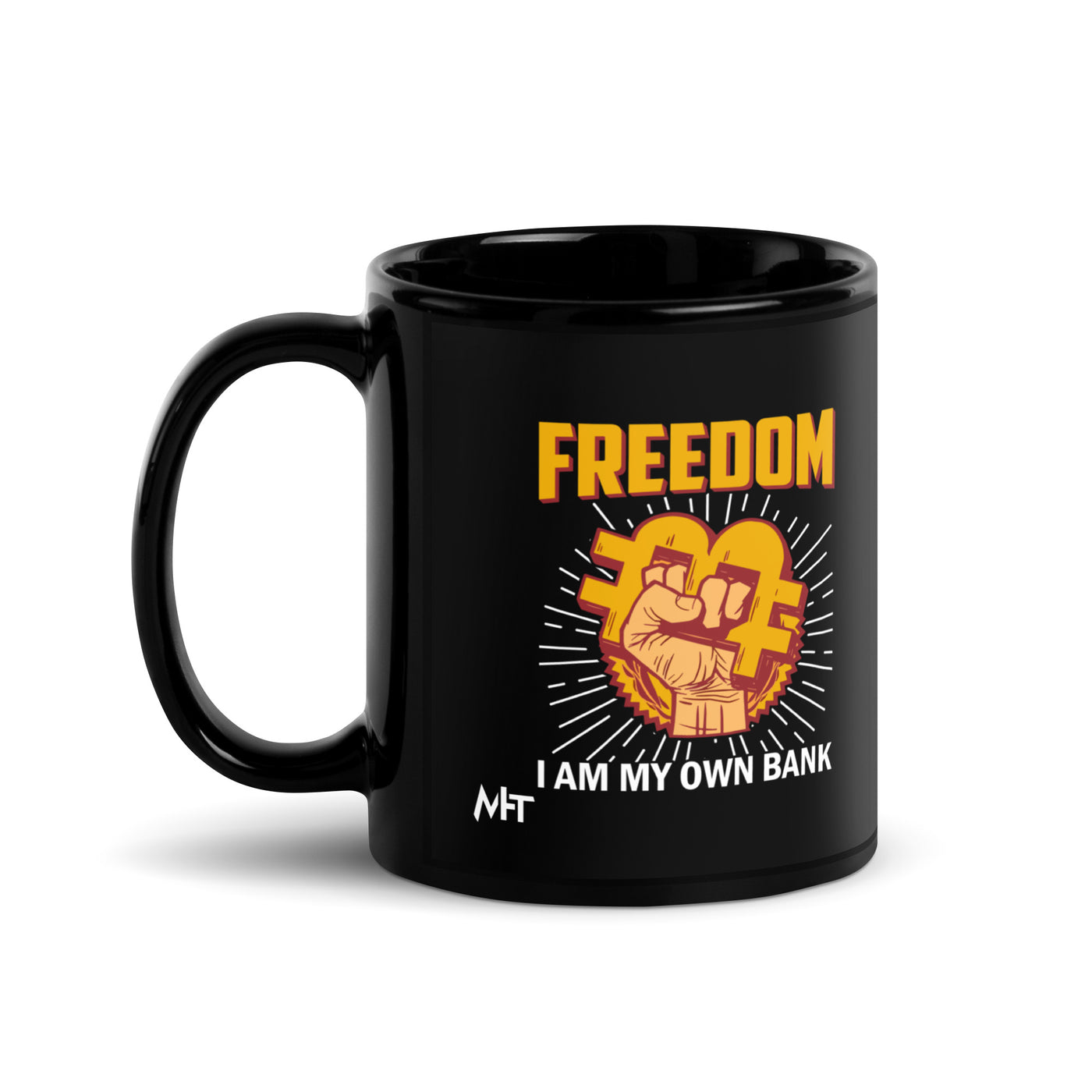 Bitcoin Freedom; I am my Own Bank - Black Glossy Mug