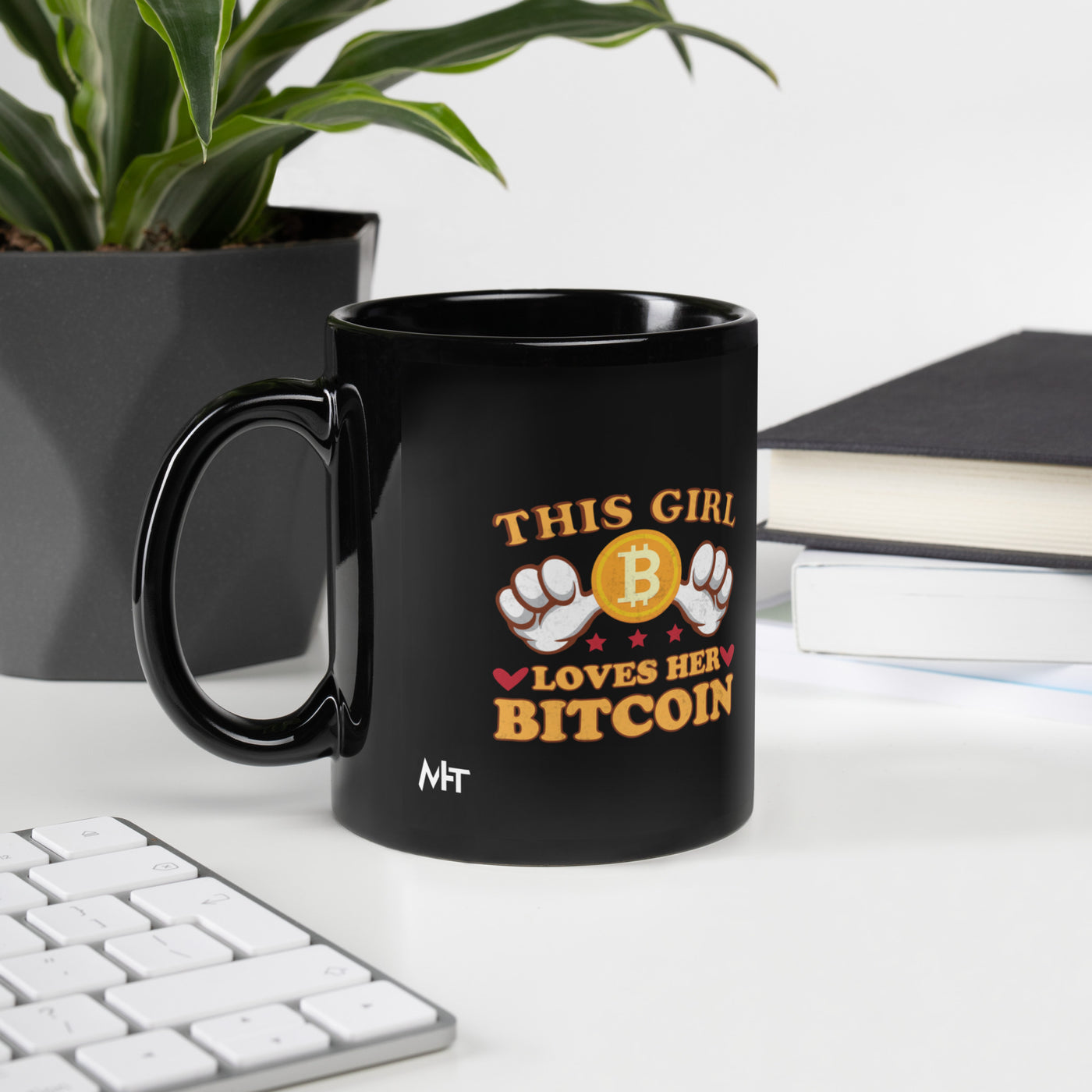 This girl Loves her Bitcoin - Black Glossy Mug