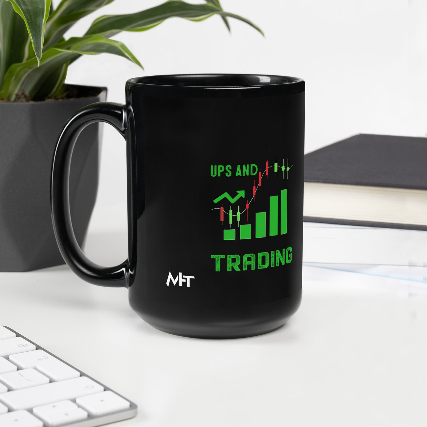 Life Has it's ups and down; I Call it Day Trading in Dark Text - Black Glossy Mug