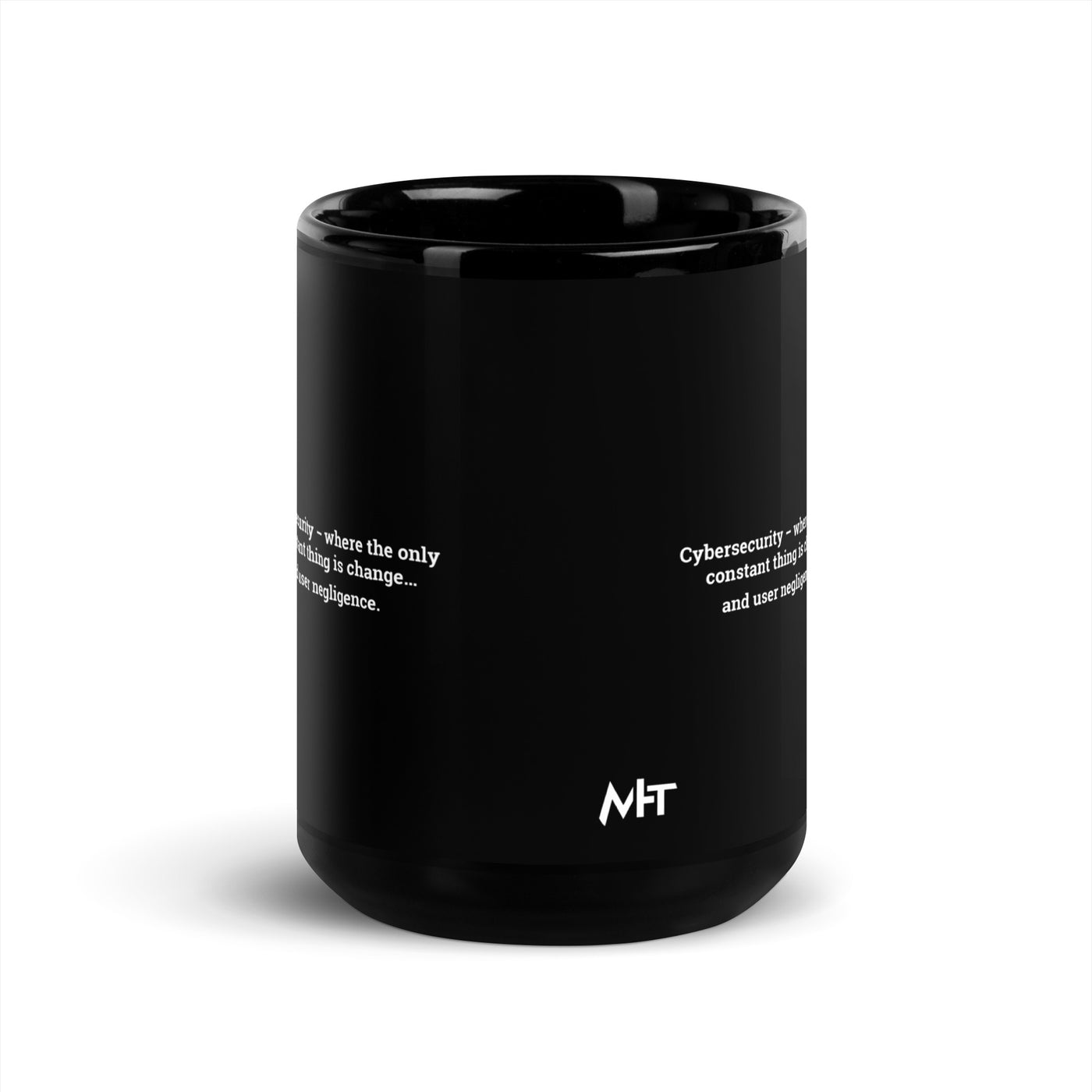 Cybersecurity where the only constant thing is change and user negligence V1 - Black Glossy Mug