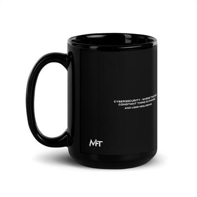 Cybersecurity where the only constant thing is change and user negligence V2 - Black Glossy Mug